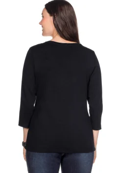 Shirt mit 3/4-Arm und V-Ausschnitt, in Rippqualität<sheego Outlet