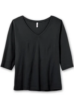Shirt mit 3/4-Arm und V-Ausschnitt, in Rippqualität<sheego Outlet
