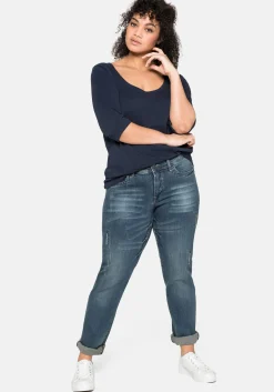 Shirt mit 3/4-Arm und weitem Rundhalsausschnitt<sheego New