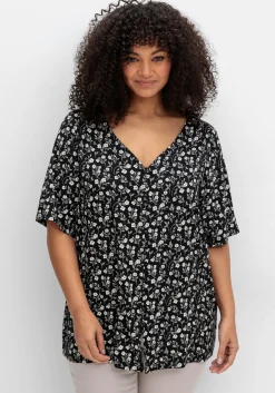 Shirt mit Blümchenprint und Knopfleiste<sheego Hot