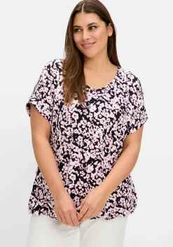 Shirt mit Blumendruck und Saum-Gummizug<sheego Hot