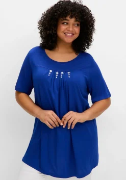 Shirt mit Faltendetails und Ziersteinen<sheego Online