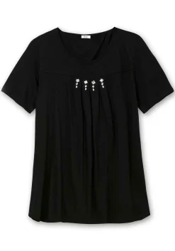 Shirt mit Faltendetails und Ziersteinen<sheego Fashion