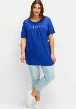 Shirt mit Faltendetails und Ziersteinen<sheego Outlet