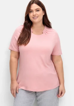 Shirt mit Faltenpartie am Stehkragen<sheego Outlet