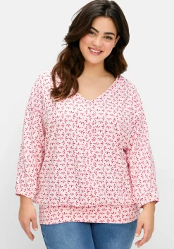 Shirt mit 3/4-Fledermausärmeln und V-Ausschnitt<sheego Fashion