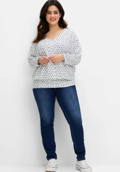 Shirt mit 3/4-Fledermausärmeln und V-Ausschnitt<sheego Fashion