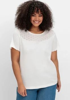 Shirt mit Lochstickerei-Einsatz vorn<sheego Discount
