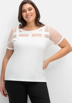 Shirt mit Mesh-Einsätzen und Rundhalsausschnitt<creation L Online