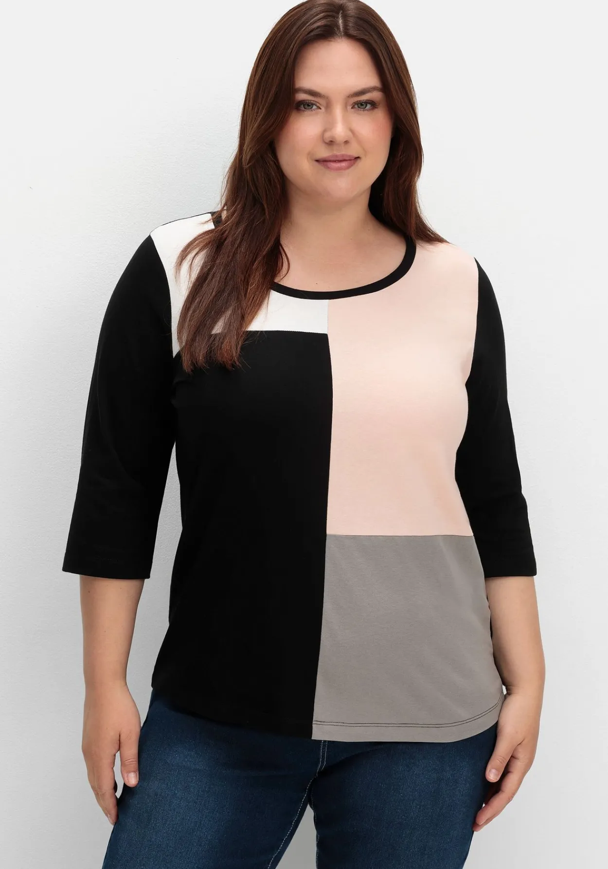 Shirt mit 3/4-Ärmeln und Grafikprint vorn<sheego Outlet