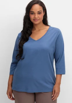 Shirt mit 3/4-Ärmeln und V-Ausschnitt<sheego Online
