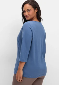 Shirt mit 3/4-Ärmeln und V-Ausschnitt<sheego Online