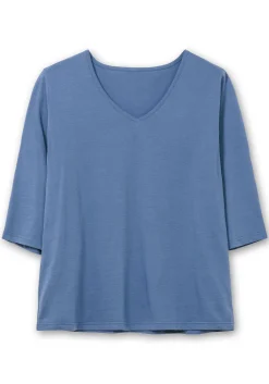 Shirt mit 3/4-Ärmeln und V-Ausschnitt<sheego Online
