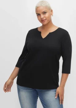 Shirt mit Rundhals und Schlitz, 3/4-Ärmel<sheego Sale