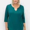 Shirt mit Rundhals und Schlitz, 3/4-Ärmel<sheego Online