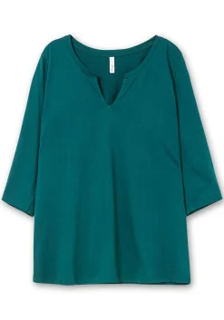 Shirt mit Rundhals und Schlitz, 3/4-Ärmel<sheego Online