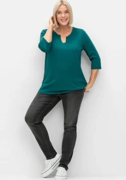 Shirt mit Rundhals und Schlitz, 3/4-Ärmel<sheego Online