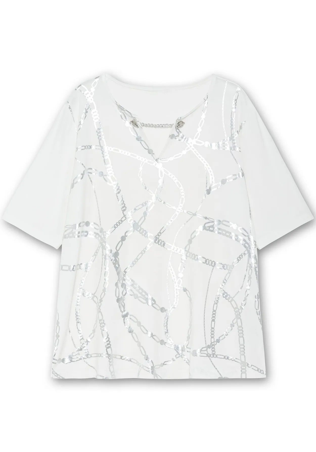 Shirt mit Ösen und Metallkette am Ausschnitt<sheego Sale