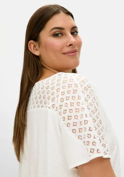 Shirt mit Spitze und V-Ausschnitt, aus Flammgarnjersey<sheego Online