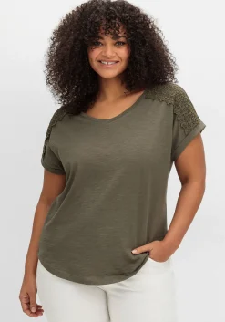 Shirt mit Spitzen-Applikation auf den Schultern<sheego Fashion