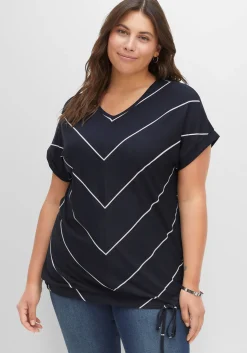 Shirt mit Streifen und Bindeband am Saum<sheego Hot