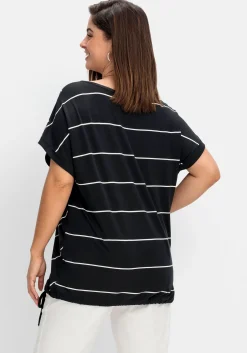 Shirt mit Streifen und Bindeband am Saum<sheego Outlet