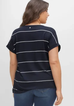 Shirt mit Streifen und Bindeband am Saum<sheego Hot