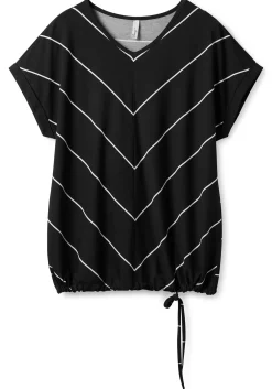 Shirt mit Streifen und Bindeband am Saum<sheego Outlet
