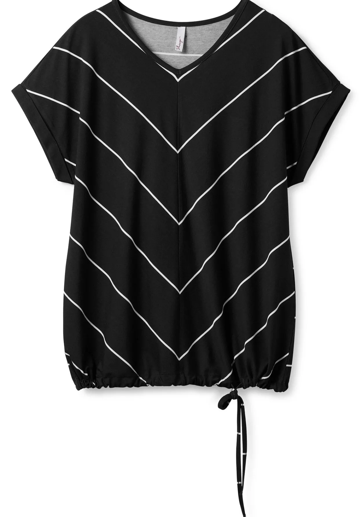 Shirt mit Streifen und Bindeband am Saum<sheego Outlet