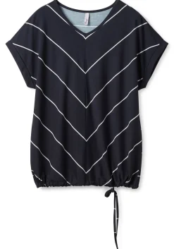 Shirt mit Streifen und Bindeband am Saum<sheego Hot