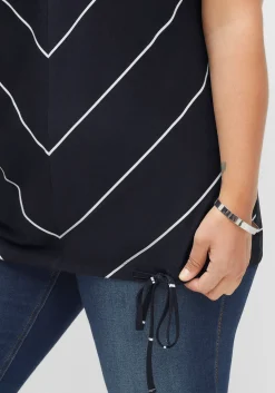 Shirt mit Streifen und Bindeband am Saum<sheego Hot