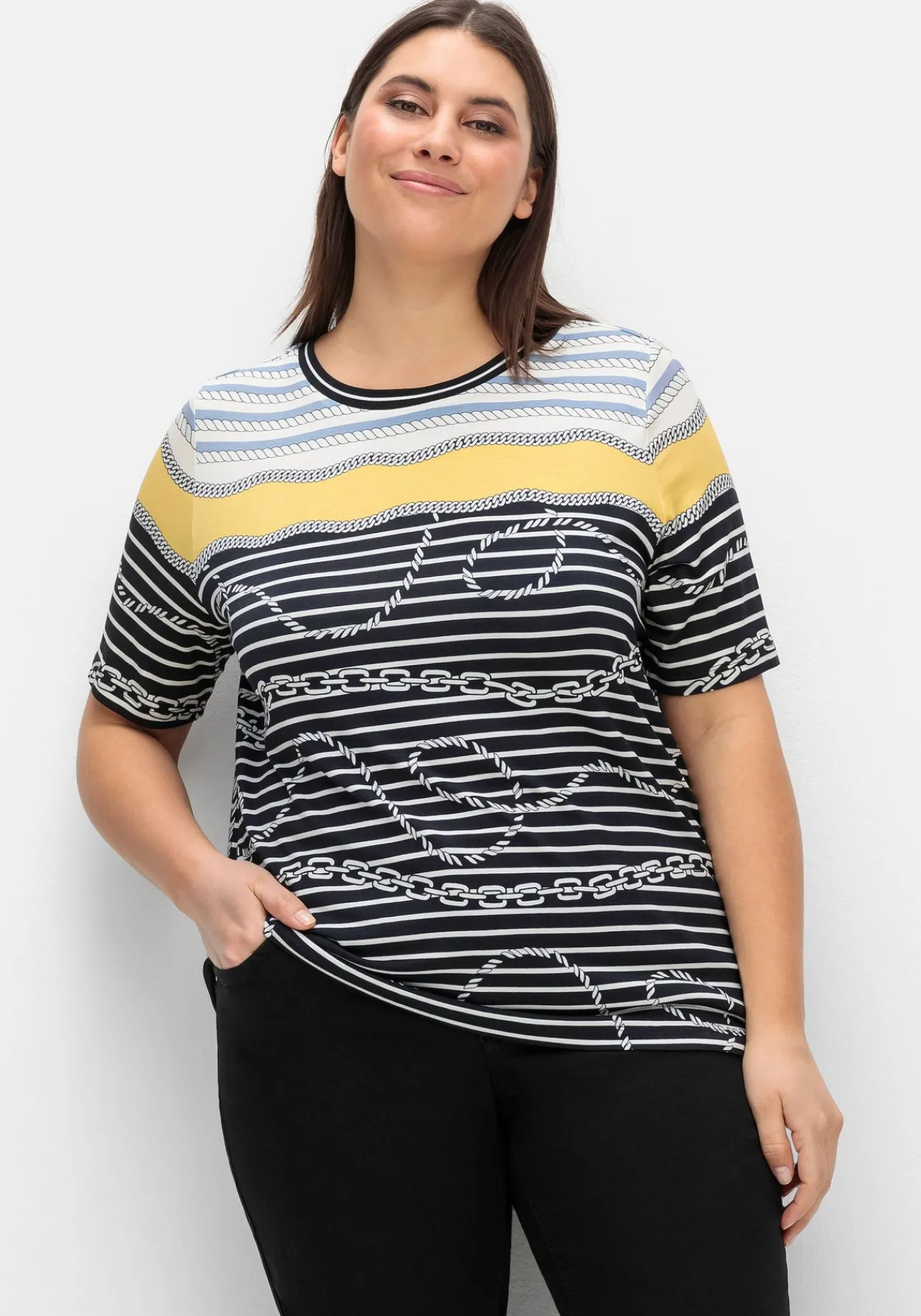 Shirt mit Streifendruck und Kettenmotiven<CREATION L PREMIUM New
