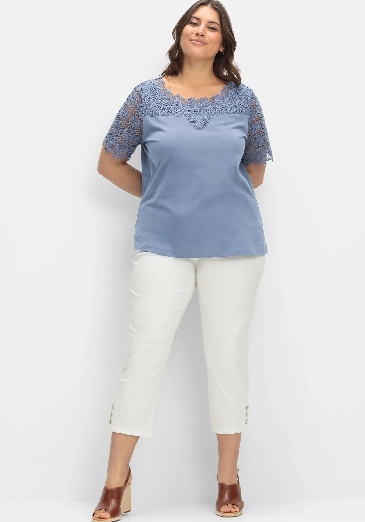 Shirt mit transparentem Spitzenbesatz<sheego Discount