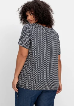Shirt mit Tunnelzug am Saum und Alloverprint<sheego Fashion