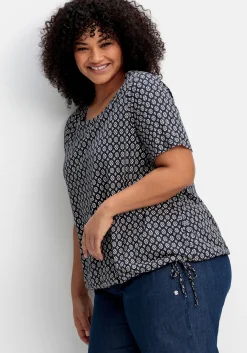 Shirt mit Tunnelzug am Saum und Alloverprint<sheego Fashion