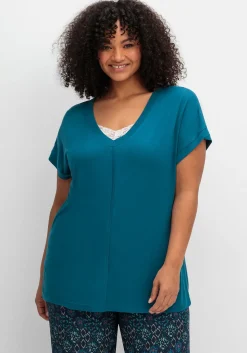 Shirt mit V-Ausschnitt und Zierpaspel vorn<sheego Fashion