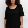 Shirt mit weitem Rundhalsausschnitt, in Rippstruktur<sheego Online