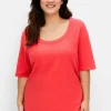 Shirt mit weitem Rundhalsausschnitt, in Rippstruktur<sheego Sale