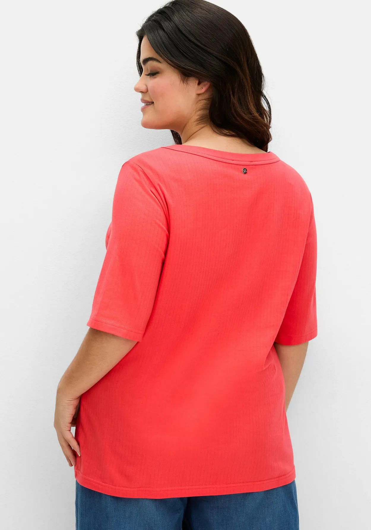 Shirt mit weitem Rundhalsausschnitt, in Rippstruktur<sheego Sale