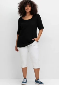 Shirt mit weitem Rundhalsausschnitt, in Rippstruktur<sheego Online