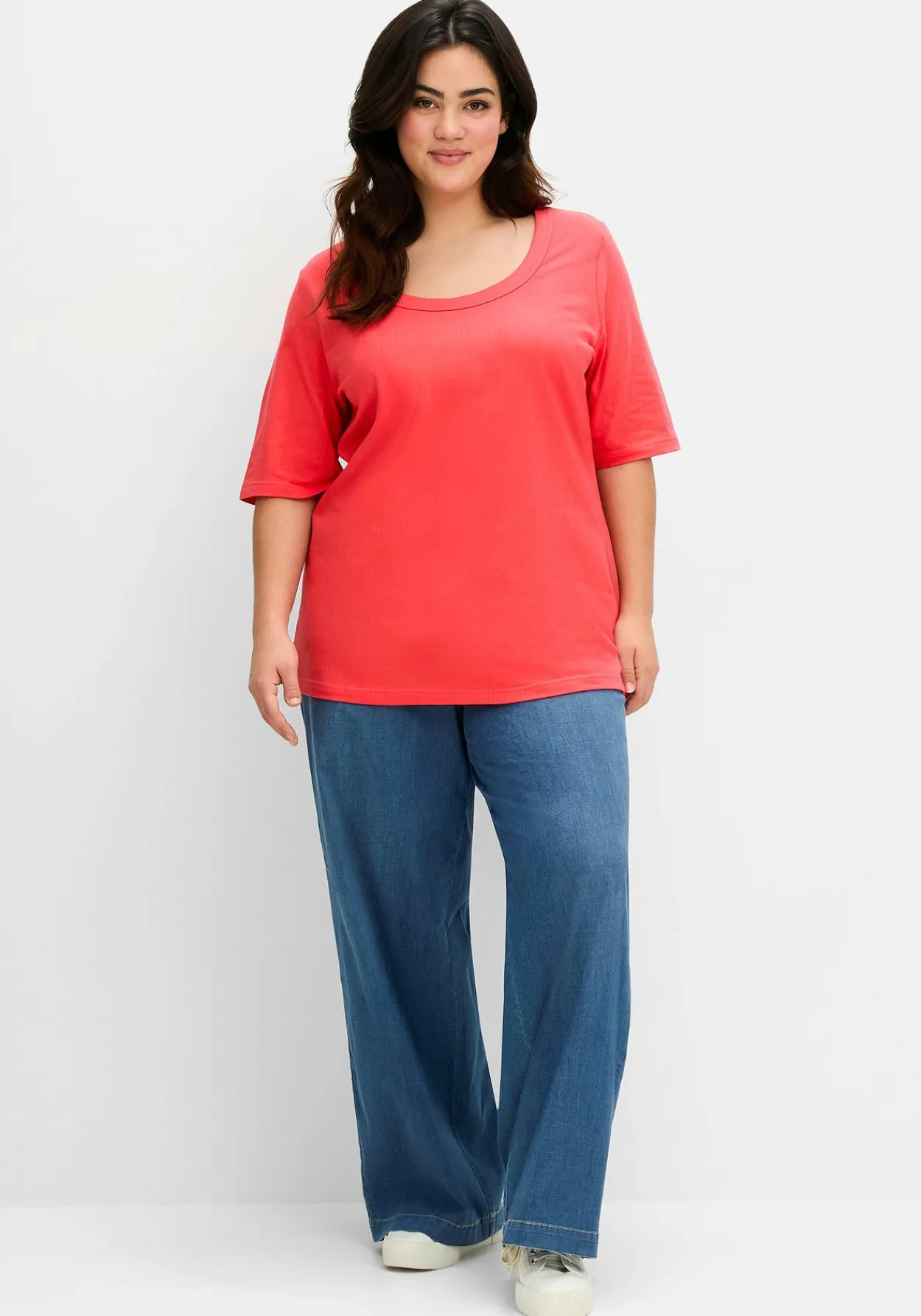 Shirt mit weitem Rundhalsausschnitt, in Rippstruktur<sheego Sale