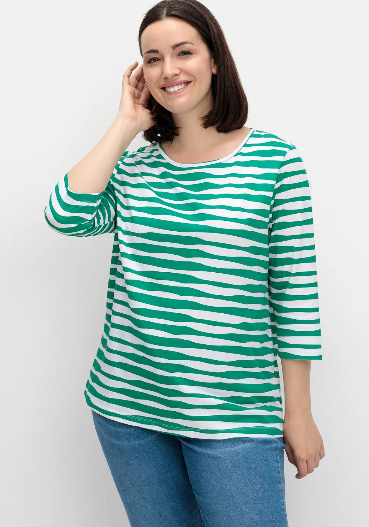 Shirt mit welligen Streifen und 3/4-Ärmeln<sheego Sale