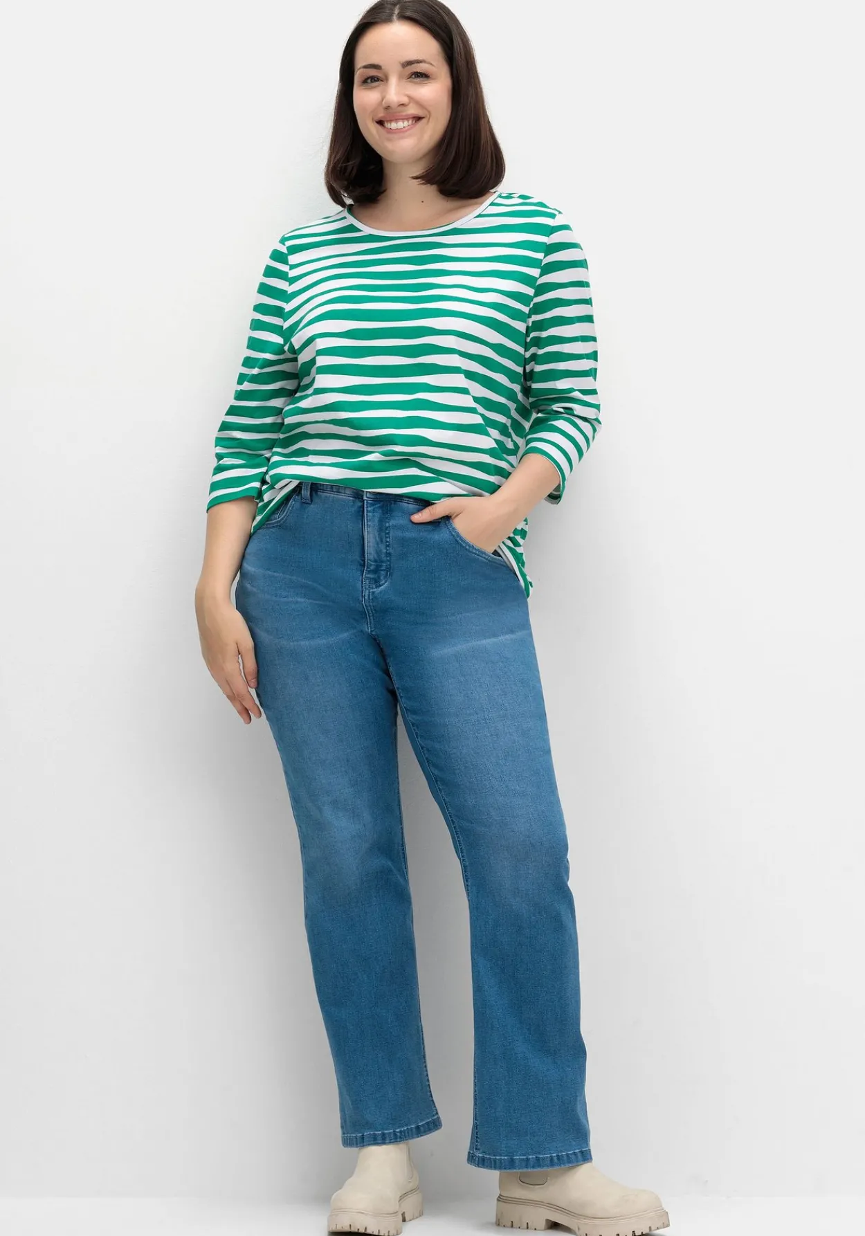 Shirt mit welligen Streifen und 3/4-Ärmeln<sheego Sale