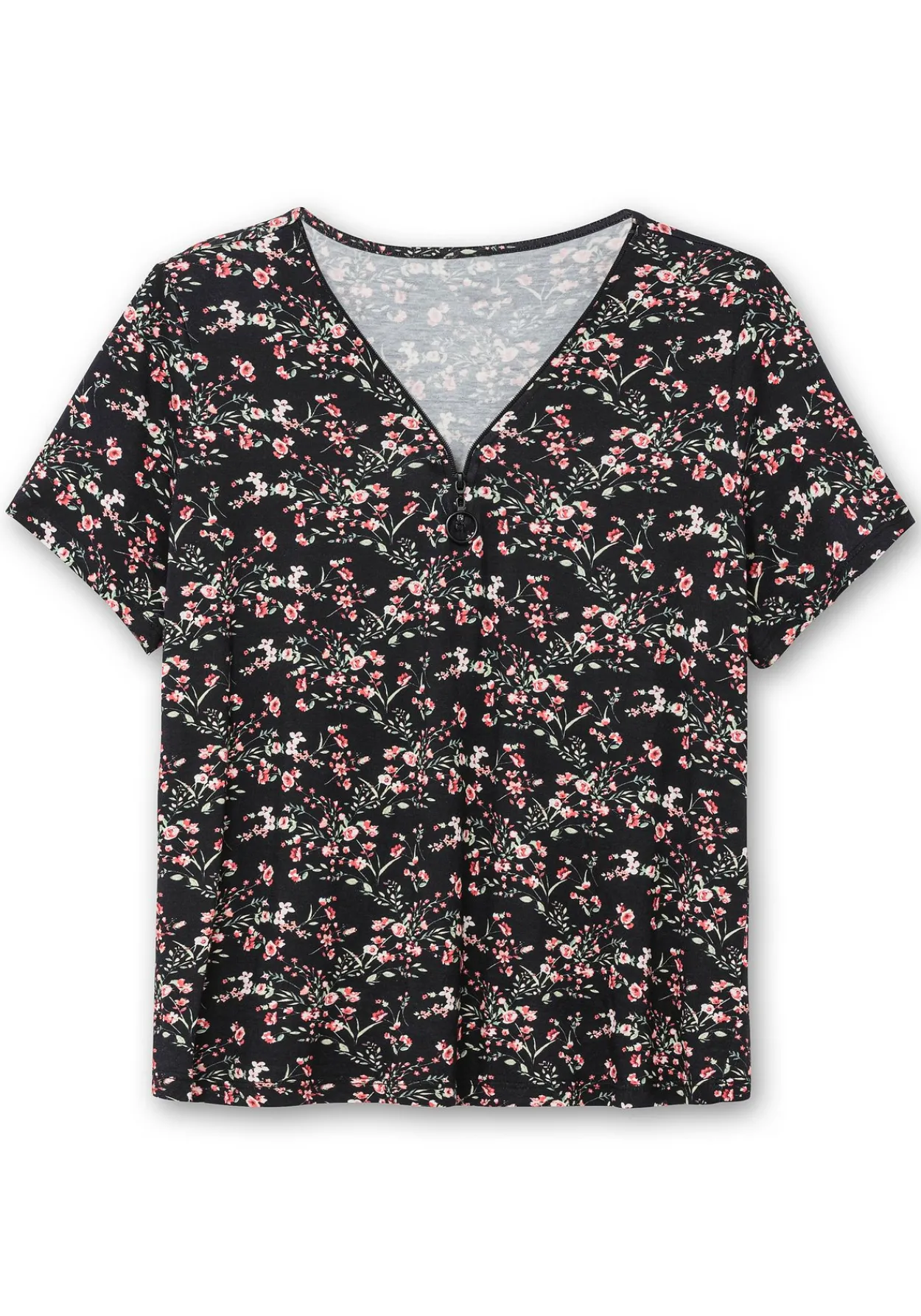 Shirt mit Zipper am Ausschnitt und Blumenprint<sheego Online