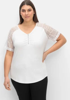 Shirt mit Zipper und Ärmeln aus Spitze<creation L Hot