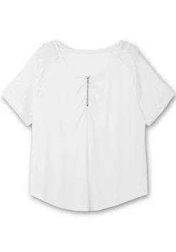 Shirt mit Zipper und Ärmeln aus Spitze<creation L Hot