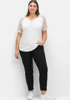 Shirt mit Zipper und Ärmeln aus Spitze<creation L Hot