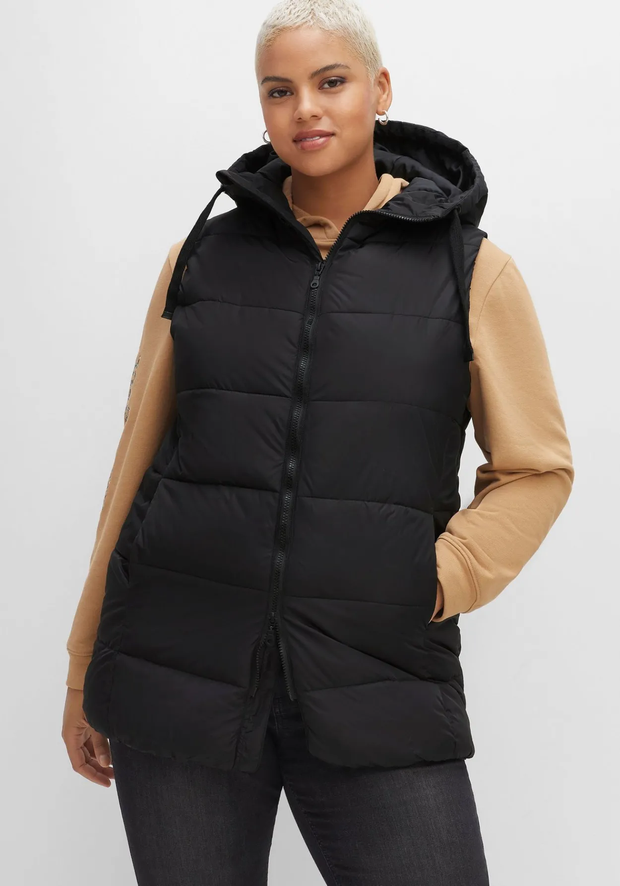 Steppweste in A-Linie, mit Kapuze und 2-Wege-Zipper<sheego Online