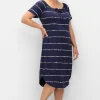 Streifenkleid mit Carmenausschnitt und rundem Saum<sheego Clearance