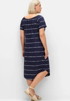 Streifenkleid mit Carmenausschnitt und rundem Saum<sheego Clearance